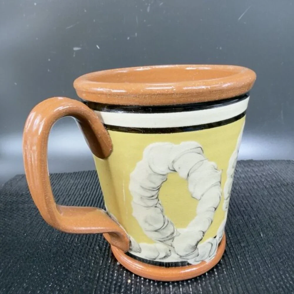 Greenfield‎ Village Pottery R Forrey Redware Pottery Coffee Mug Cup Folk Art VTG